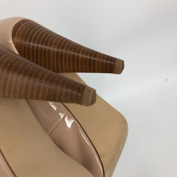 Roberto Vianni Nude Beige Glossy Leather Peep Toe high Heels size 8.5 - Picture 11 of 13